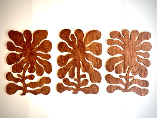 Square Flower Design Wood Wall Art | 3-Panel Set | Multiple Sizes & Finishes