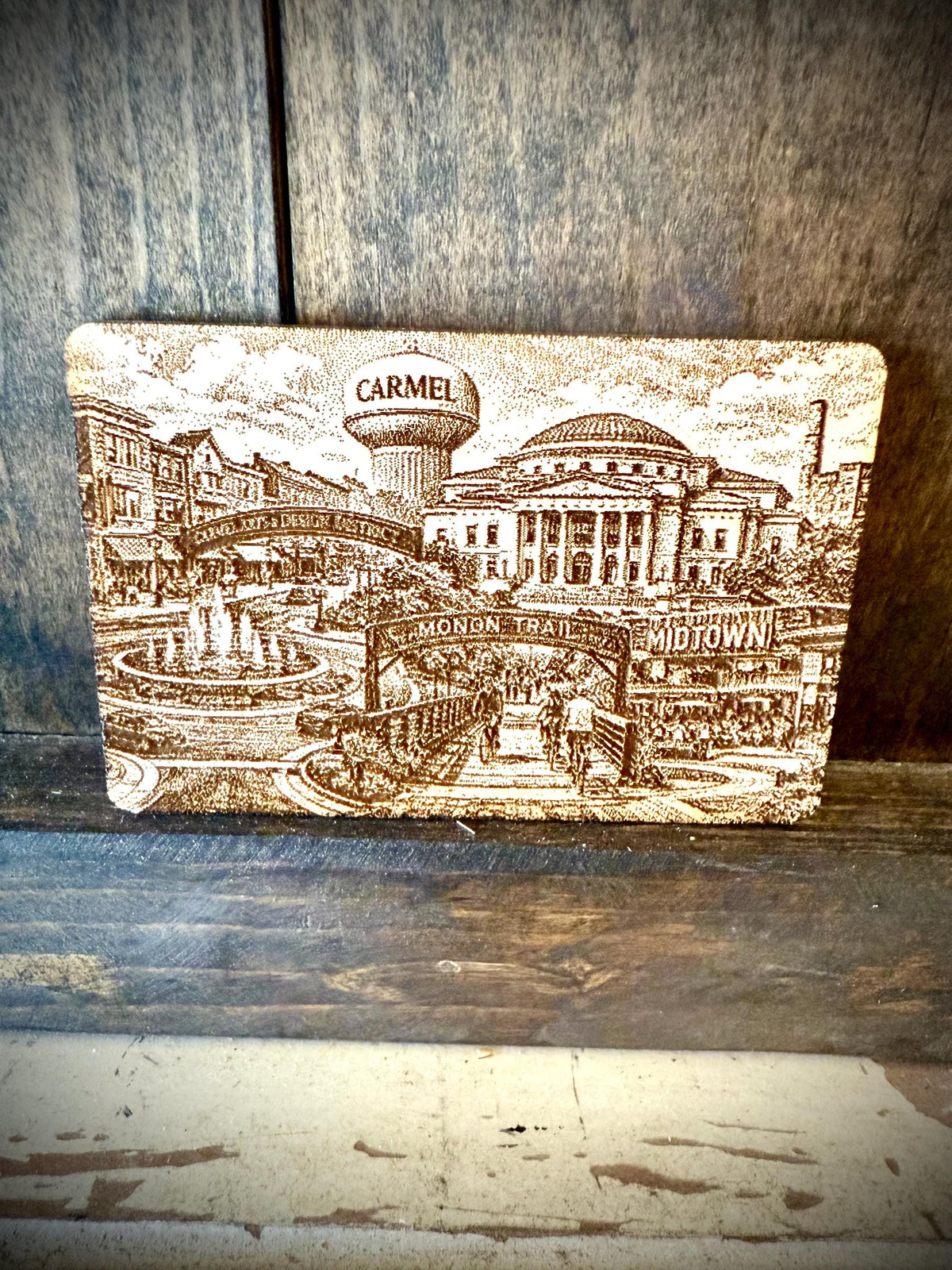 Carmel Indiana montage wooden refrigerator magnet