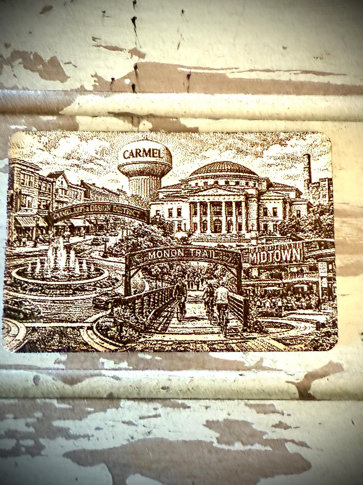 Carmel Indiana montage wooden refrigerator magnet