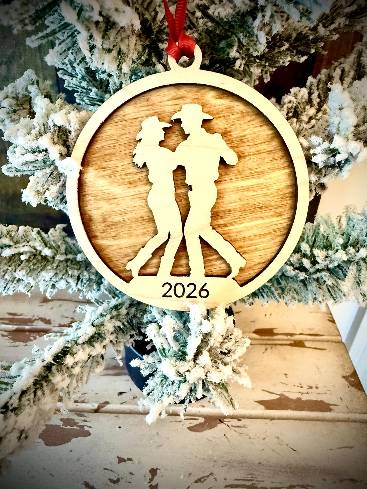 Country 2 Step Dance Personalized 2-Layer Wood Christmas Ornament & Gift Tag | 12 Finishes