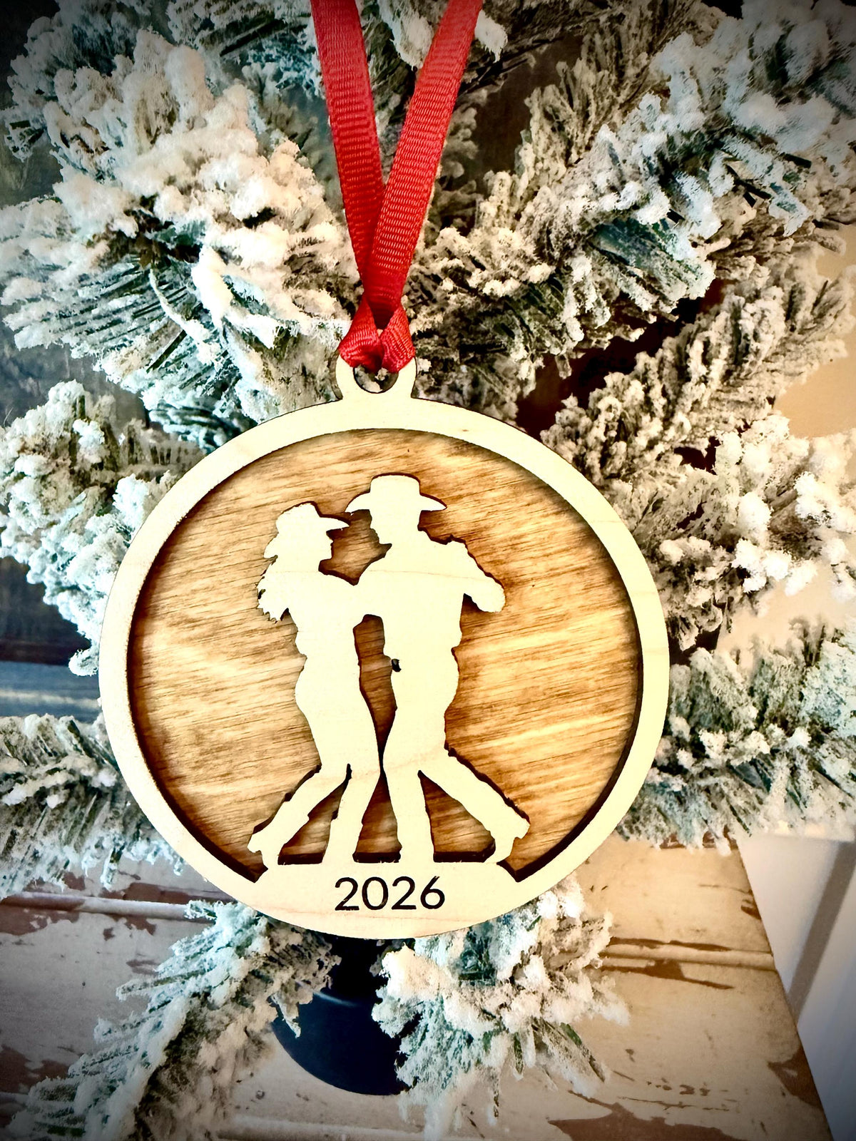 Country 2 Step Dance Personalized 2-Layer Wood Christmas Ornament & Gift Tag | 12 Finishes