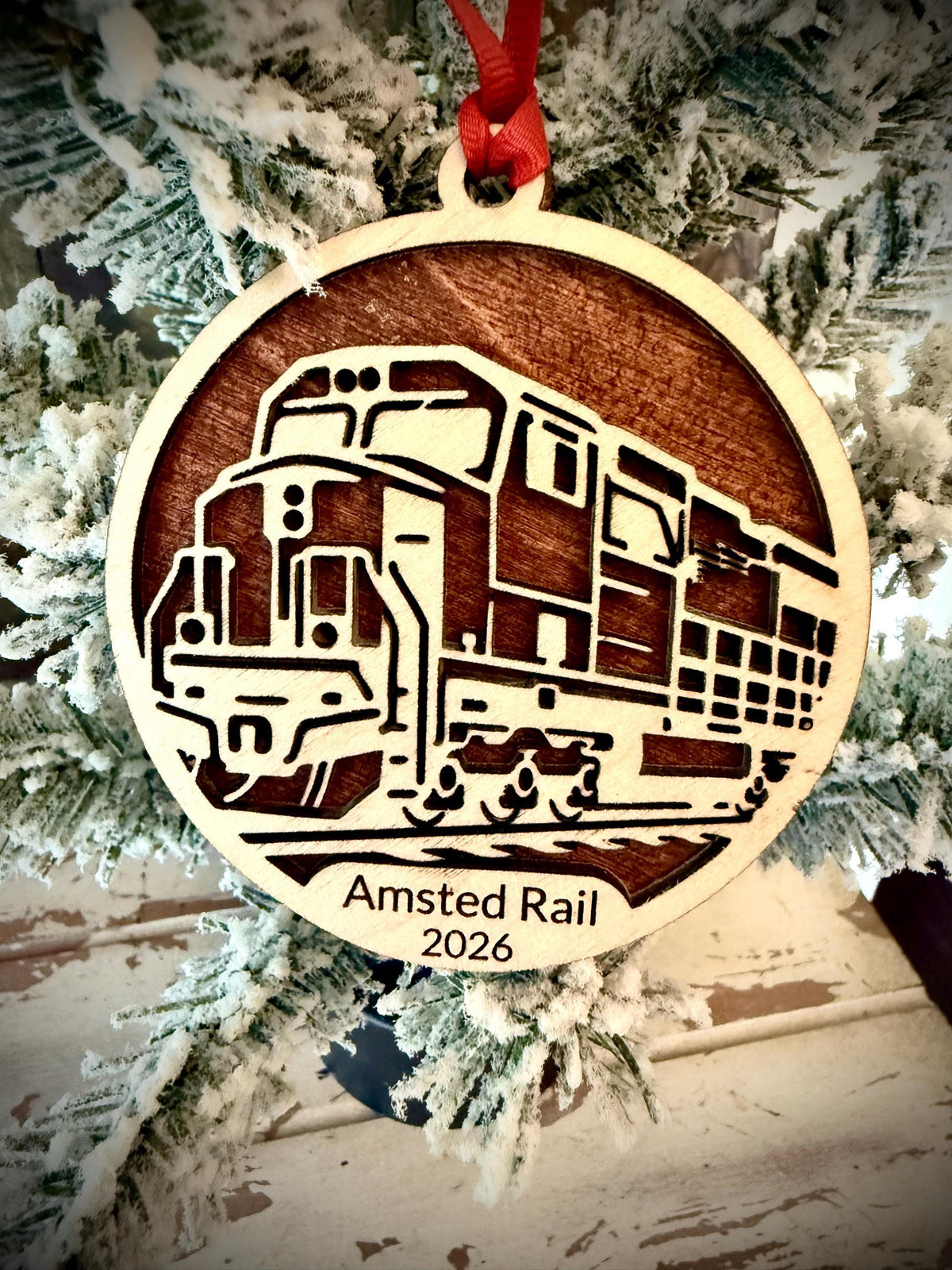 Train Engine Personalized 2-Layer Wood Christmas Ornament & Gift Tag | 12 Finishes