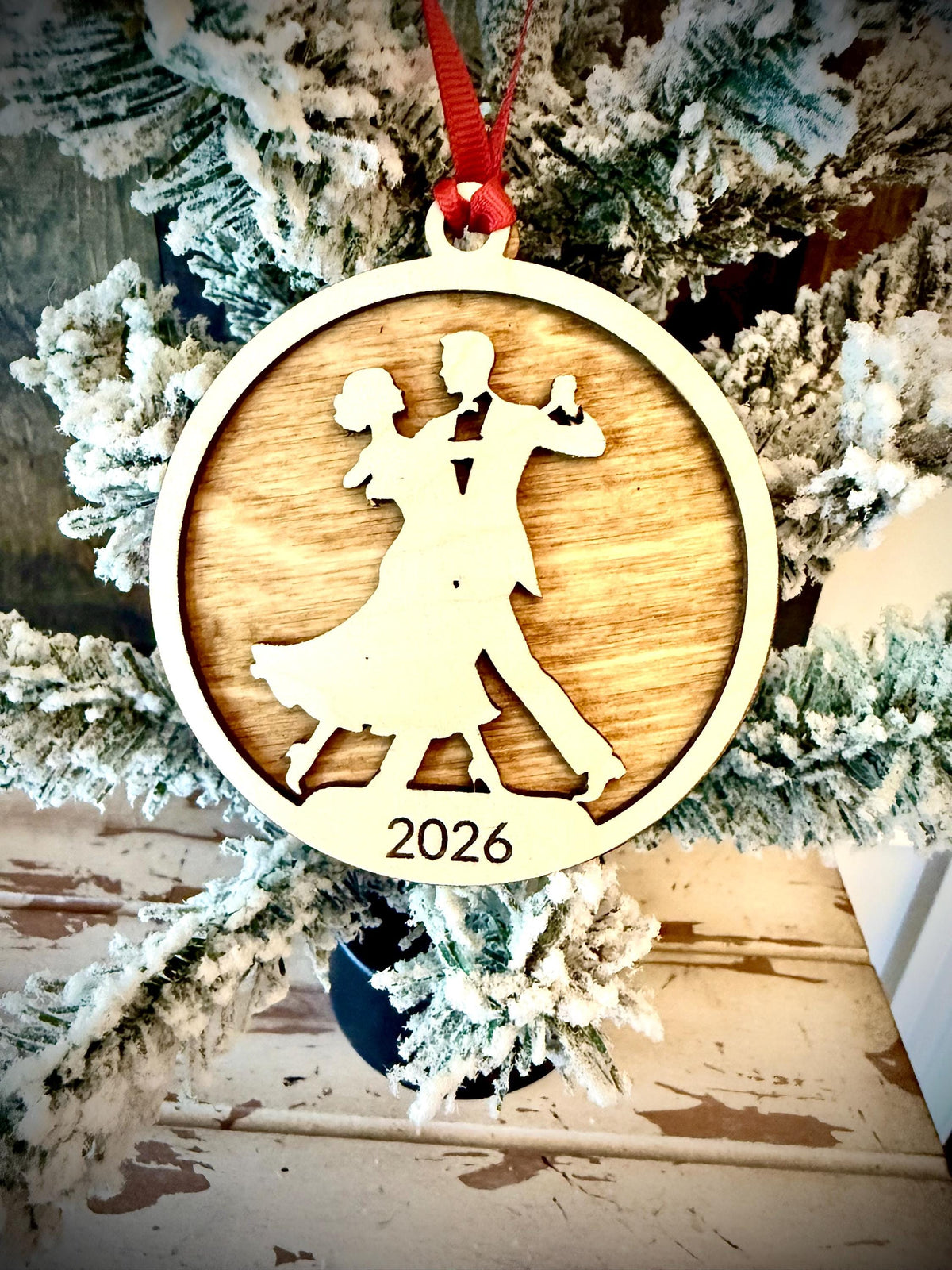 Foxtrot Dance Personalized 2-Layer Wood Christmas Ornament & Gift Tag | 12 Finishes