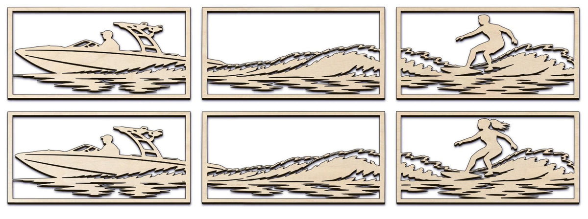 Wake Board Wood Wall Art | 3-Panel Set | Multiple Sizes & Finishes | Male or Female Decor