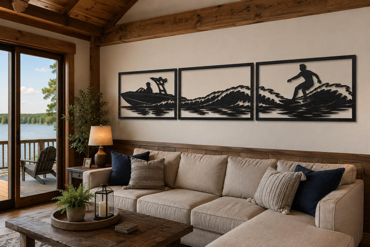 Wake Board Wood Wall Art | 3-Panel Set | Multiple Sizes & Finishes | Male or Female Decor