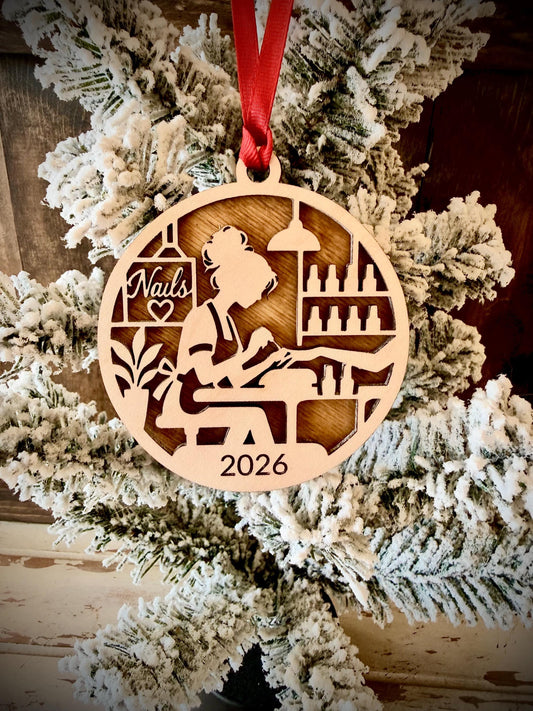 Nail Tech Personalized 2-Layer Wood Christmas Ornament & Gift Tag | Multiple Finishes | Manicurist Gift